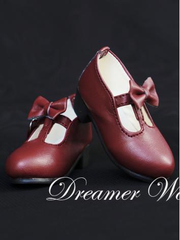 ドール靴 SD/MSDサイズ人形用 蝶結び付き ワイン色