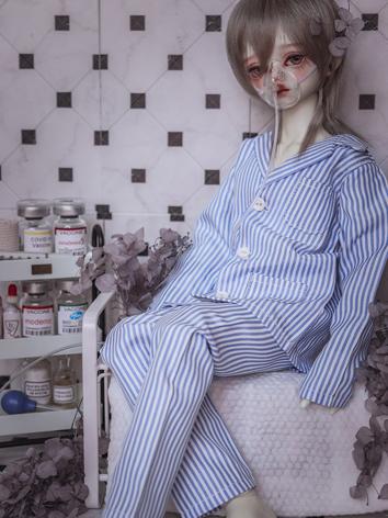 BJD DOLL ドール用 患者衣  病衣冬 ブルー 縞柄 MSD/SD70cm/73cm/75cmサイズ人形用