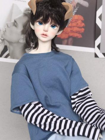 BJD ドール用 Tシャツ ブルー 縞柄 65/68cmサイズ人形通用