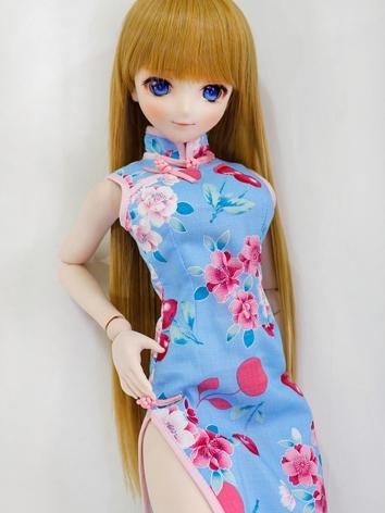 BJDドール用 チャイナドレス ブルー 花柄 女の子用 DD/SDサイズ人形用