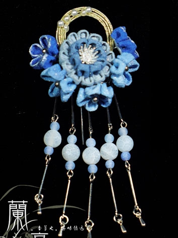ドール用髪飾り ブルー 和風 飾り物 小物 SD/70cmサイズ人形通用 BJD