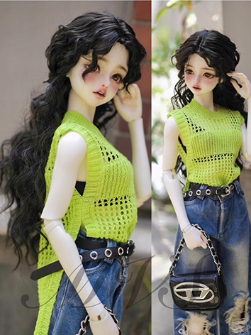 ドール用服 ロングブラウス ブラック/緑色 女用 SDサイズ人形用 球体関節人形
