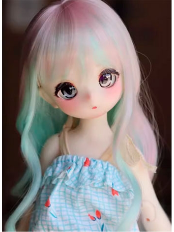 ドール用ウィッグ 前髪 パーマ  ピンクグリーン MSD/小顔SD/SDサイズ人形用 BJD