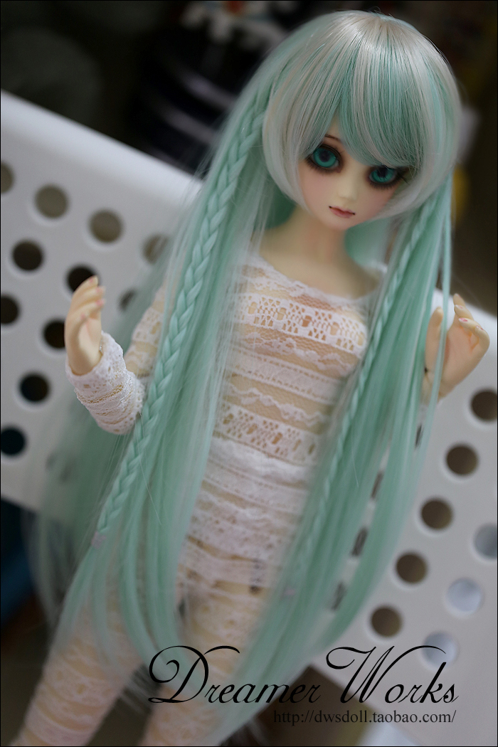 ドール用ウィッグ SD/MSDサイズ人形用ウィッグ 緑色　ストレート髪