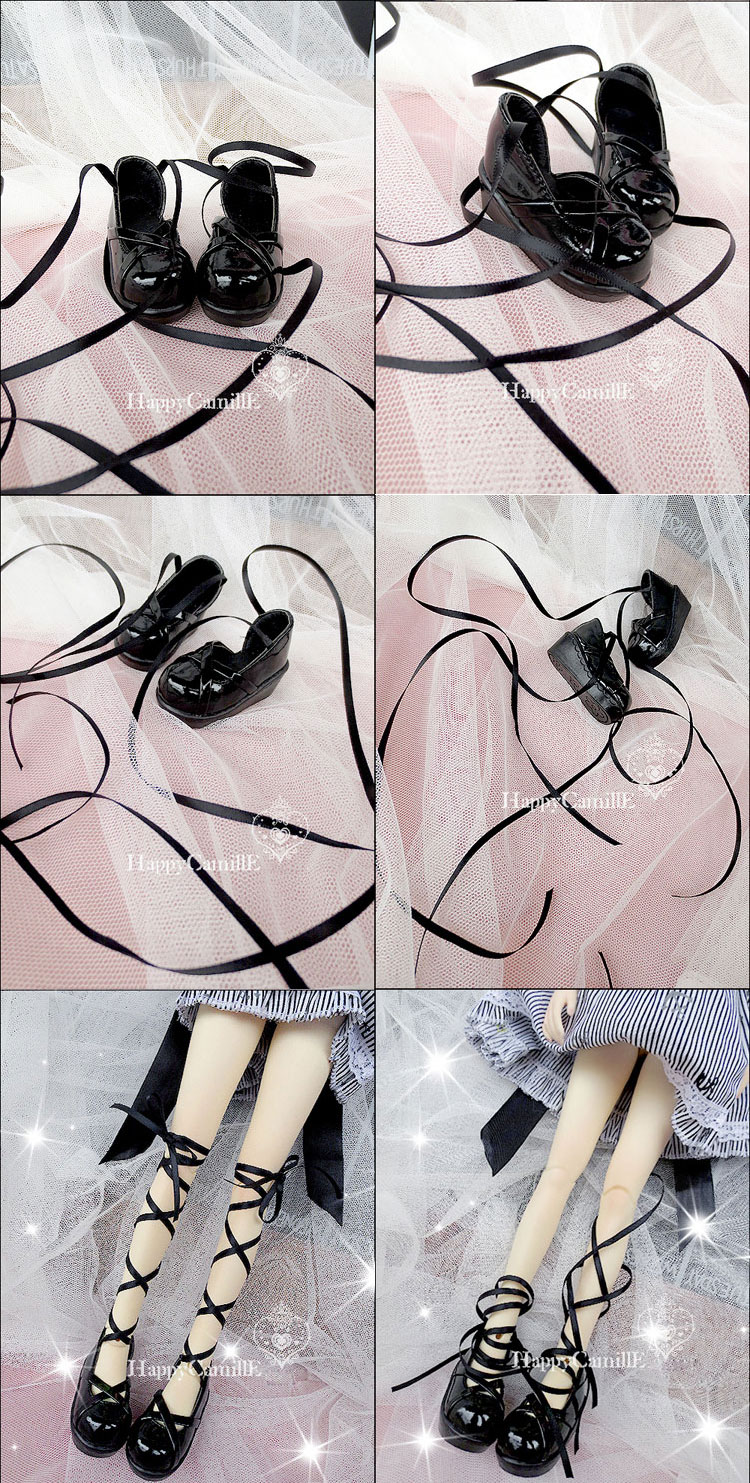 Bjd Black Shoes With Ribbon for SD/MSD Ball-jointed Doll