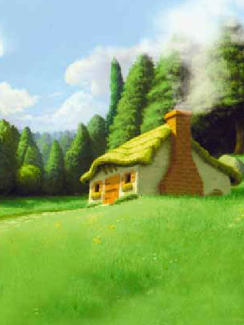 人形アイテム 人形用撮影背景の幕 5372　緑の田園小屋