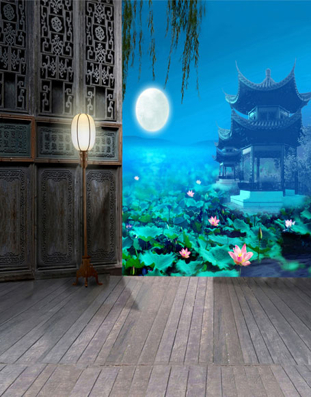 人形アイテム 人形用撮影背景の布 蓮の夜景　y2179